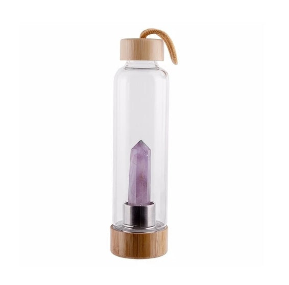 Water Bottle, Glass & Bamboo, Crystal Infused Elixir