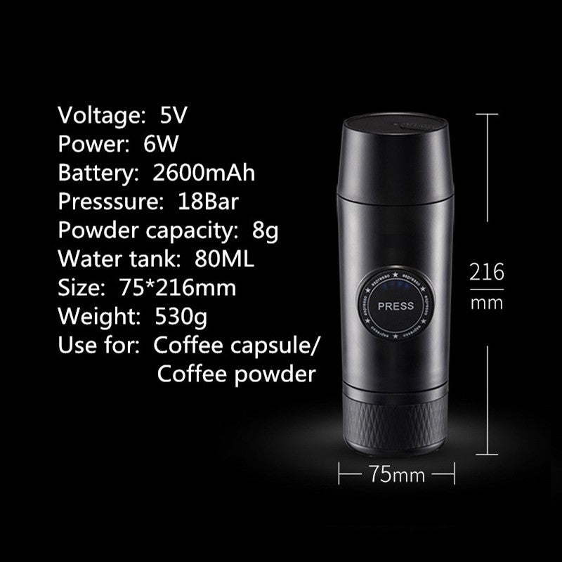 Rechargeable Espresso Machine. Coffee Powder/Capsule, Dual-Use