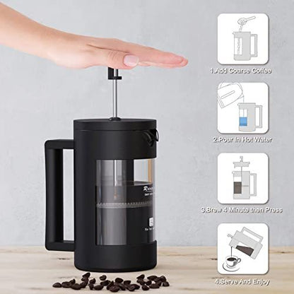 French Press, Coffee Maker, Plastic Glass, Tea And Frothed Milk Press