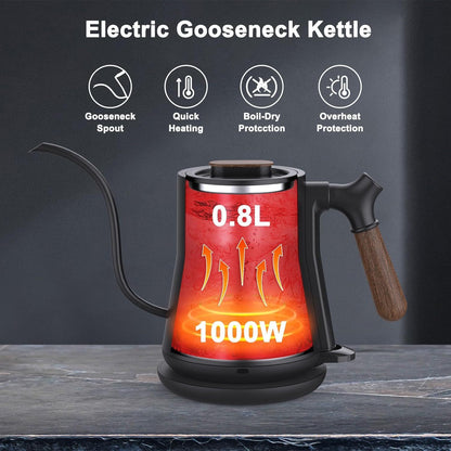 Gooseneck Electric Kettle, Stainless Steel, Auto Shutoff