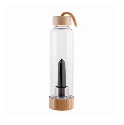 Water Bottle, Glass & Bamboo, Crystal Infused Elixir