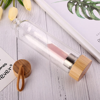 Water Bottle, Glass & Bamboo, Crystal Infused Elixir