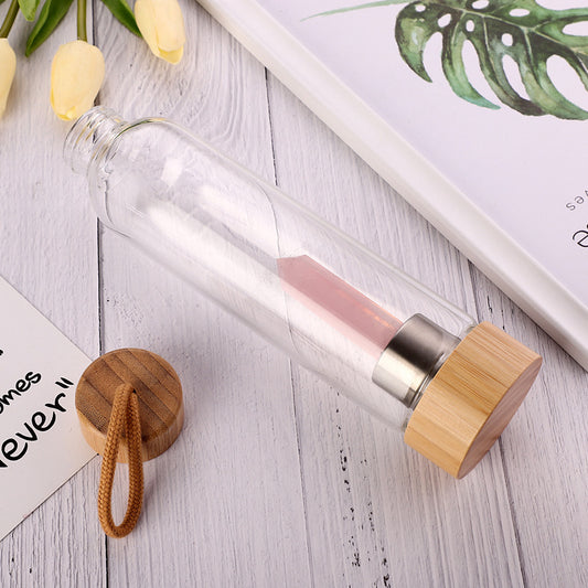 Water Bottle, Glass & Bamboo, Crystal Infused Elixir