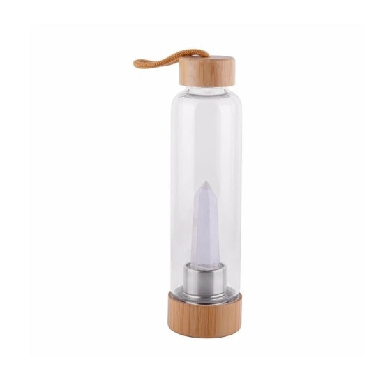 Water Bottle, Glass & Bamboo, Crystal Infused Elixir