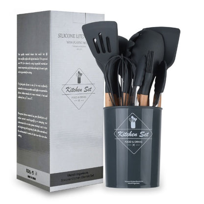 Kitchen Utensils, Silicone, Wooden Handle, Set