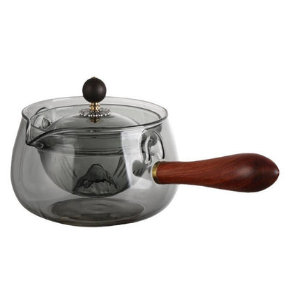 Teapot, Rotary, Heat-resistant Glass, Tea Making Infuser, Wooden Handle