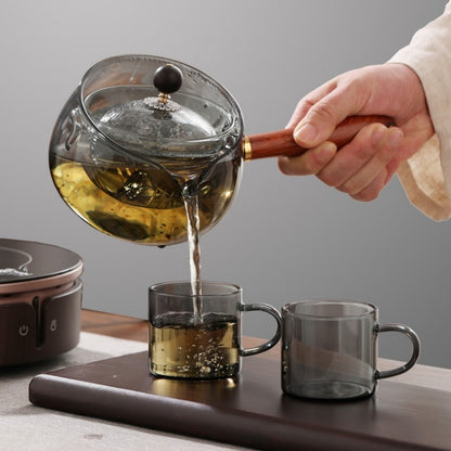 Teapot, Rotary, Heat-resistant Glass, Tea Making Infuser, Wooden Handle