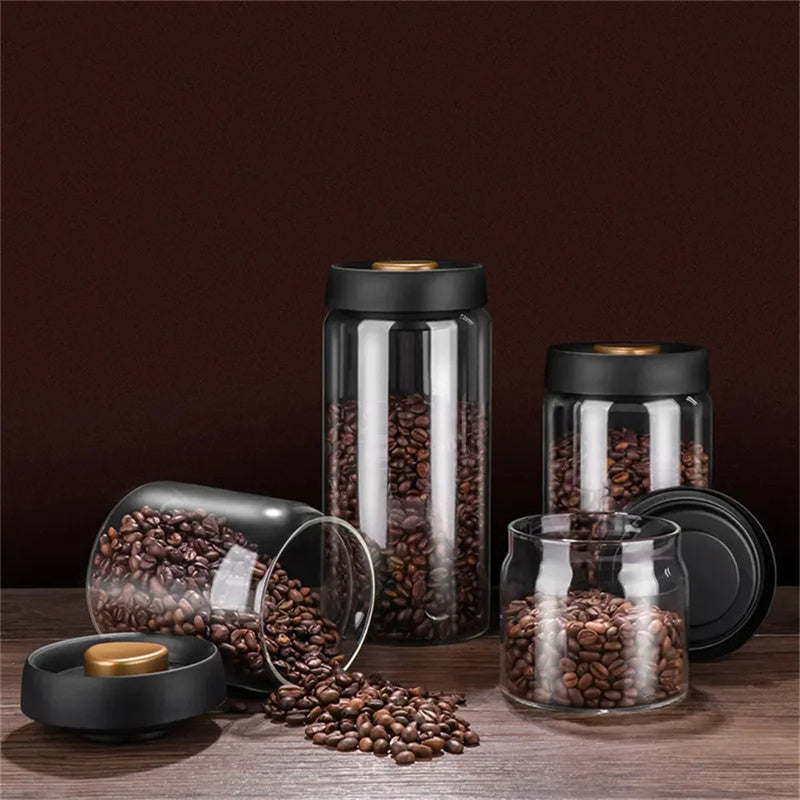 Jug Set, Glass Vacuum Airtight, Black, Coffee Beans, Candy, Good Storage, Jar Set